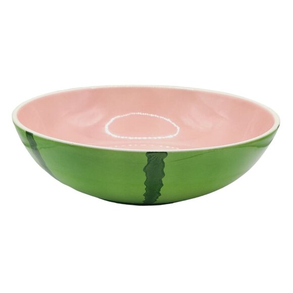 Watermelon Ceramic Serving Bowl 11 Inches Pink Green Summer Fruit Salads Snacks - Picture 2 of 12